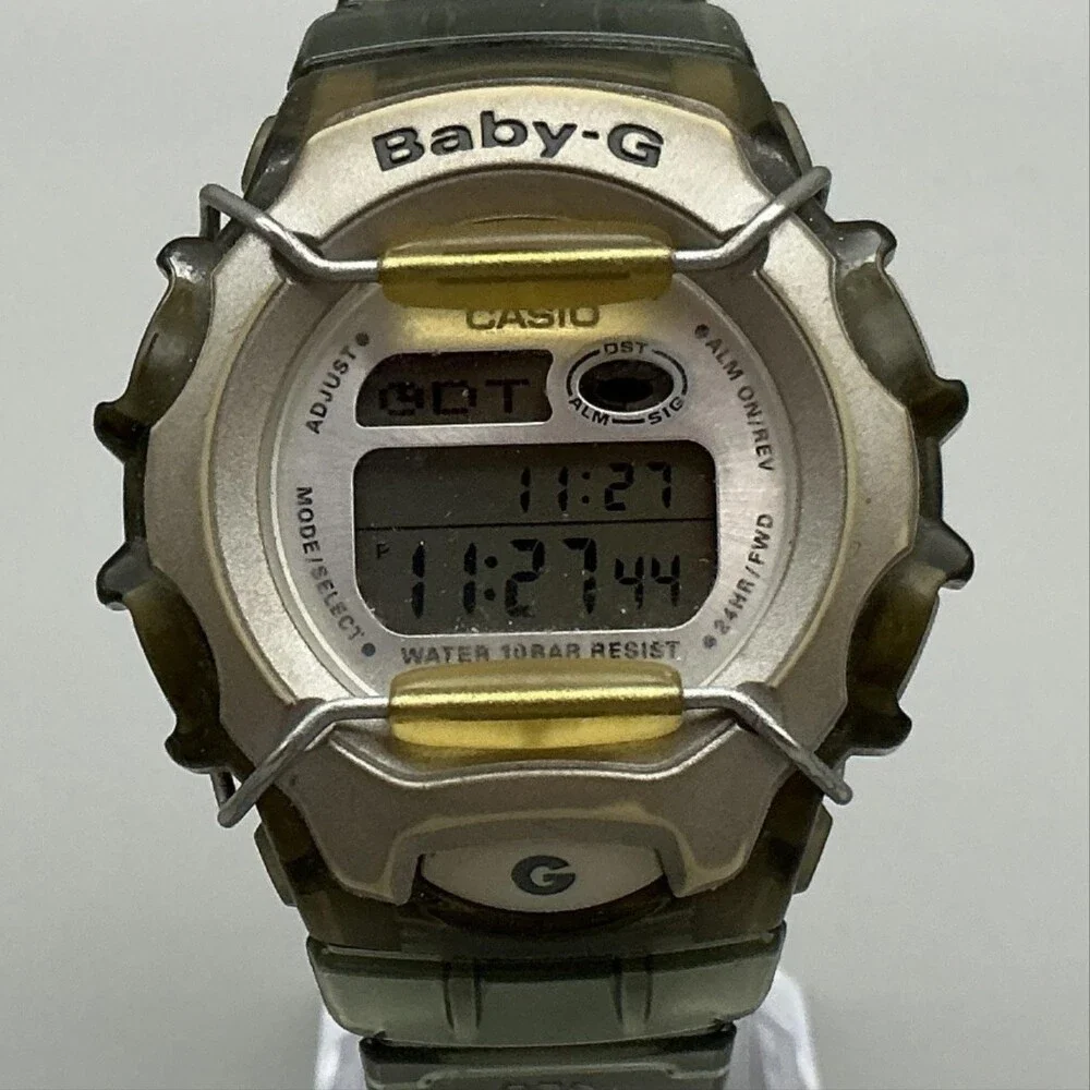 Vtg Casio Baby-G BG-460 Womens Watch 43mm Gray Green Digital New Battery